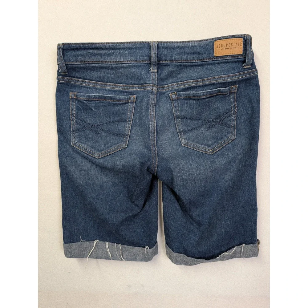 Aeropostale‎ Womens Bermuda Shorts Size 2 Distressed Cuffed Blue Denim
